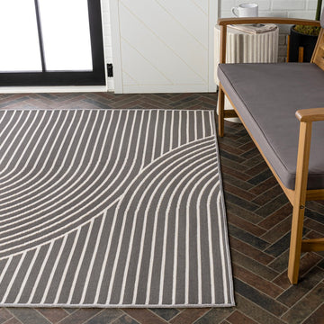 Arielle Mid-Century Modern Curve Stripe Reversible Machine-Washable Indoor/Outdoor Area Rug